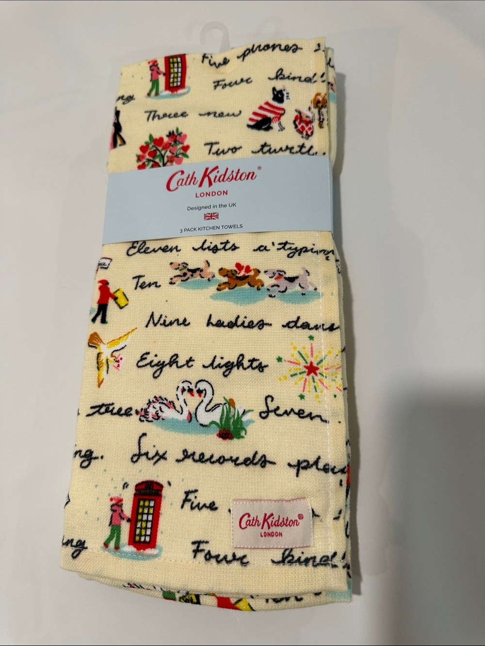 NWT Cath Kidston Christmas Hand Towels British London 12 days of Christmas pear